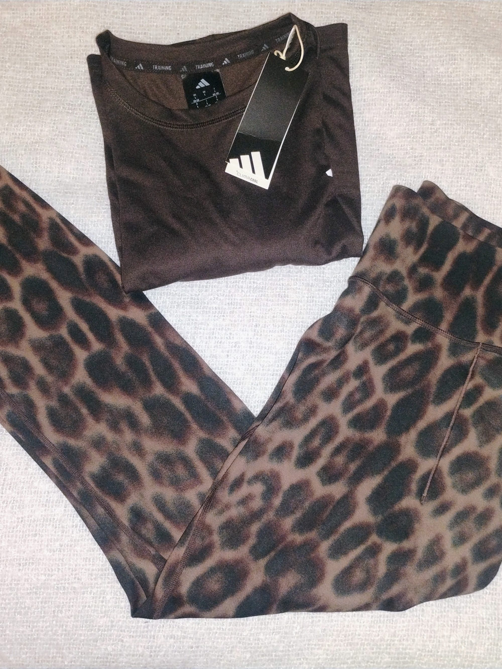 adidas Women's Animal Print Leggings Brown & Black Large NWT